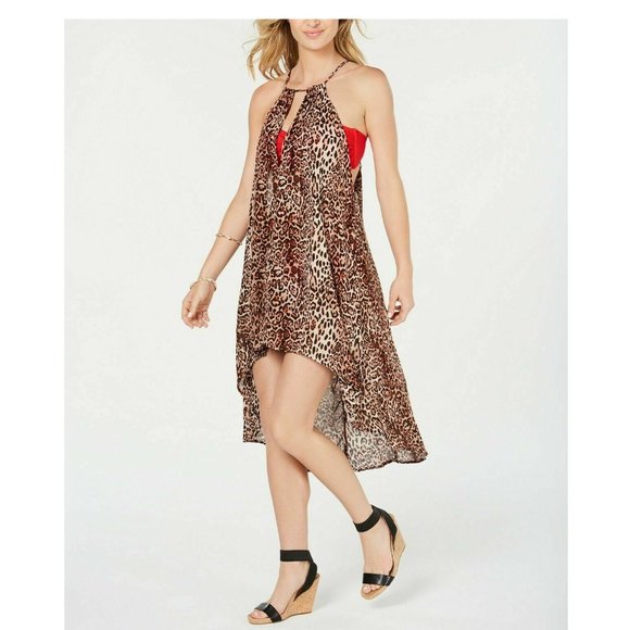 NWT INC Cover Up Animal Print Brown Black One Size OS Beach Swim Coverup Dress - Picture 1 of 7